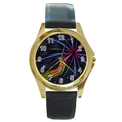 Stars Space Firework Burst Light Round Gold Metal Watch by HermanTelo