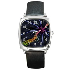 Stars Space Firework Burst Light Square Metal Watch by HermanTelo