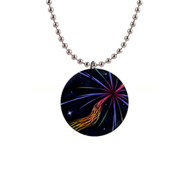 Stars Space Firework Burst Light 1  Button Necklace