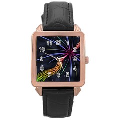 Stars Space Firework Burst Light Rose Gold Leather Watch 