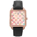 Watercolour Watercolor Paint Ink Rose Gold Leather Watch  Front