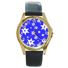 Star Background Pattern Advent Round Gold Metal Watch