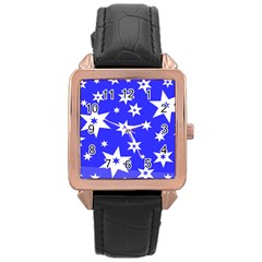 Star Background Pattern Advent Rose Gold Leather Watch 