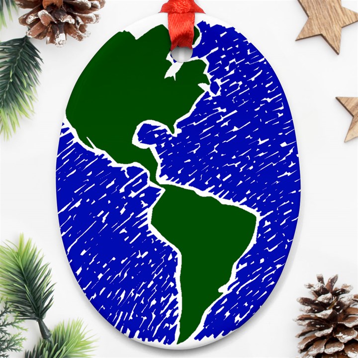 Globe Drawing Earth Ocean Ornament (Oval)