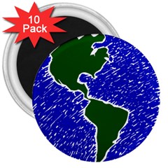 Globe Drawing Earth Ocean 3  Magnets (10 Pack)  by HermanTelo