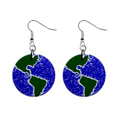 Globe Drawing Earth Ocean Mini Button Earrings