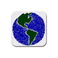 Globe Drawing Earth Ocean Rubber Coaster (square)  by HermanTelo