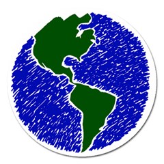 Globe Drawing Earth Ocean Magnet 5  (round) by HermanTelo