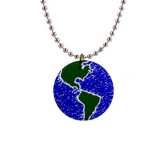 Globe Drawing Earth Ocean 1  Button Necklace