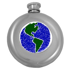 Globe Drawing Earth Ocean Round Hip Flask (5 Oz)