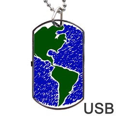 Globe Drawing Earth Ocean Dog Tag Usb Flash (one Side) by HermanTelo