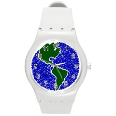 Globe Drawing Earth Ocean Round Plastic Sport Watch (m)