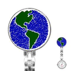 Globe Drawing Earth Ocean Stainless Steel Nurses Watch