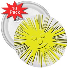 Smilie Sun Emoticon Yellow Cheeky 3  Buttons (10 Pack)  by HermanTelo