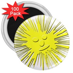 Smilie Sun Emoticon Yellow Cheeky 3  Magnets (100 Pack) by HermanTelo