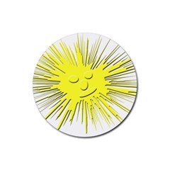 Smilie Sun Emoticon Yellow Cheeky Rubber Coaster (round)  by HermanTelo