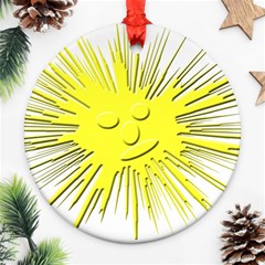 Smilie Sun Emoticon Yellow Cheeky Round Ornament (two Sides)