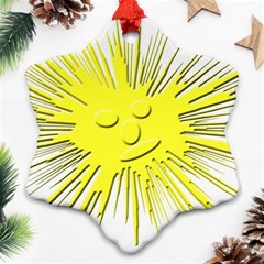 Smilie Sun Emoticon Yellow Cheeky Snowflake Ornament (two Sides) by HermanTelo