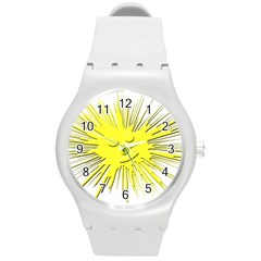 Smilie Sun Emoticon Yellow Cheeky Round Plastic Sport Watch (m) by HermanTelo