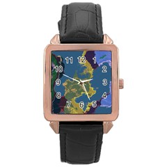 Map Geography World Rose Gold Leather Watch 