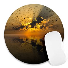 Sunset Reflection Birds Clouds Sky Round Mousepads by HermanTelo