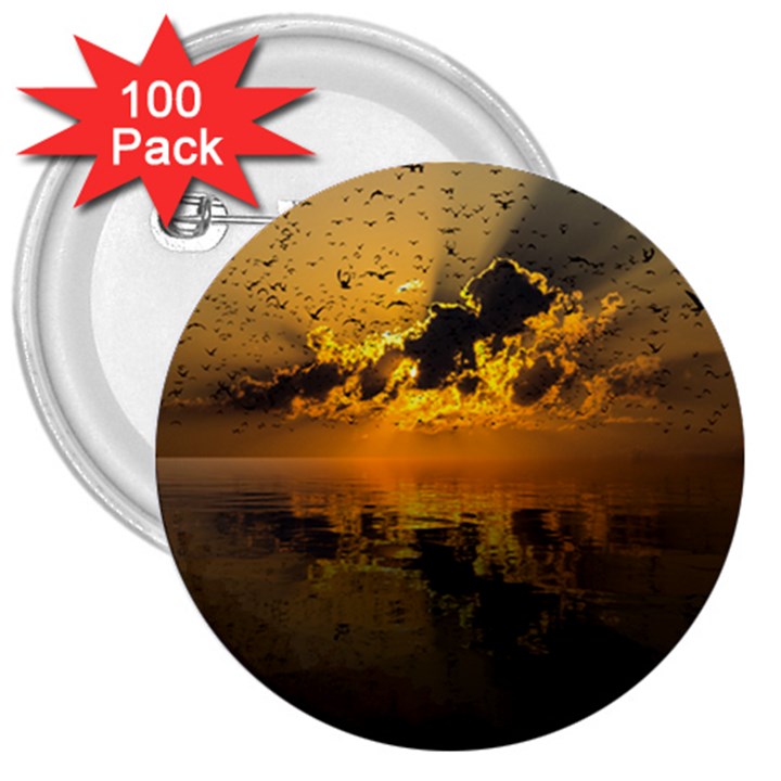 Sunset Reflection Birds Clouds Sky 3  Buttons (100 pack) 