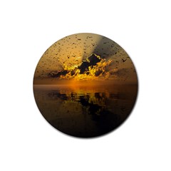 Sunset Reflection Birds Clouds Sky Rubber Round Coaster (4 Pack)  by HermanTelo