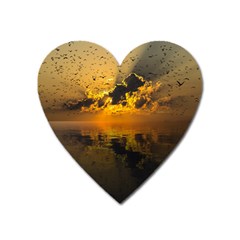 Sunset Reflection Birds Clouds Sky Heart Magnet by HermanTelo