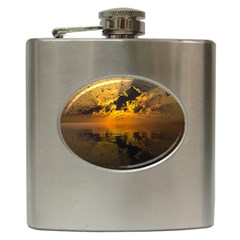 Sunset Reflection Birds Clouds Sky Hip Flask (6 Oz) by HermanTelo