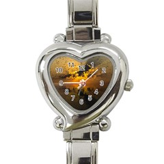 Sunset Reflection Birds Clouds Sky Heart Italian Charm Watch by HermanTelo