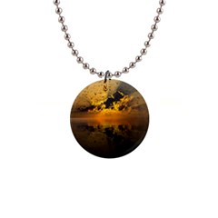 Sunset Reflection Birds Clouds Sky 1  Button Necklace by HermanTelo