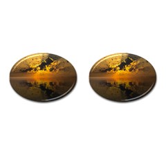 Sunset Reflection Birds Clouds Sky Cufflinks (oval) by HermanTelo