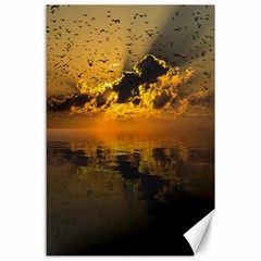 Sunset Reflection Birds Clouds Sky Canvas 24  X 36 