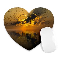 Sunset Reflection Birds Clouds Sky Heart Mousepads by HermanTelo