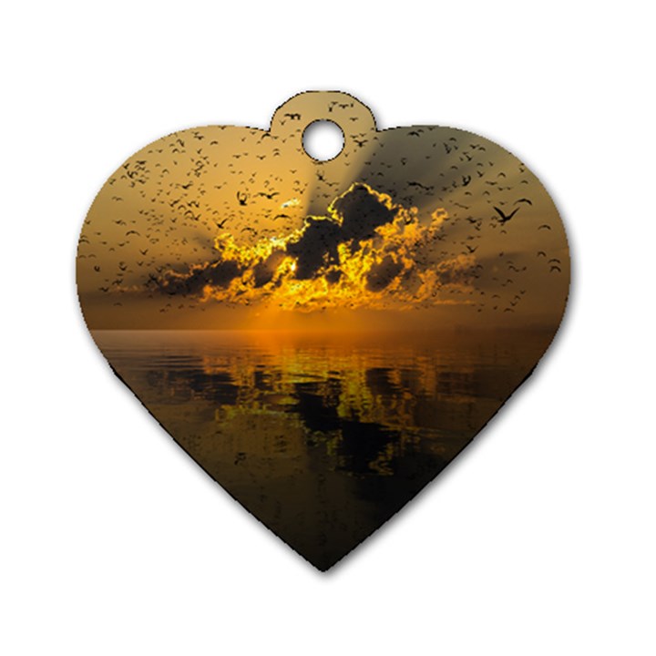 Sunset Reflection Birds Clouds Sky Dog Tag Heart (Two Sides)