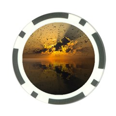 Sunset Reflection Birds Clouds Sky Poker Chip Card Guard by HermanTelo