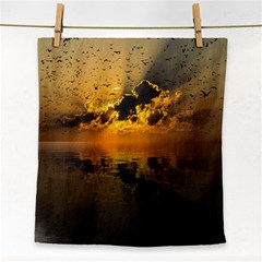 Sunset Reflection Birds Clouds Sky Face Towel by HermanTelo