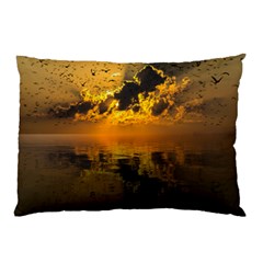 Sunset Reflection Birds Clouds Sky Pillow Case by HermanTelo