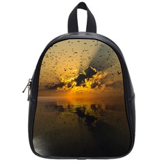 Sunset Reflection Birds Clouds Sky School Bag (small) by HermanTelo