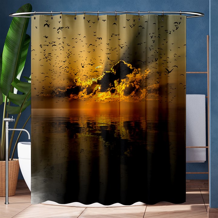 Sunset Reflection Birds Clouds Sky Shower Curtain 60  x 72  (Medium) 