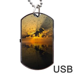 Sunset Reflection Birds Clouds Sky Dog Tag Usb Flash (two Sides) by HermanTelo