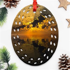 Sunset Reflection Birds Clouds Sky Oval Filigree Ornament (two Sides)