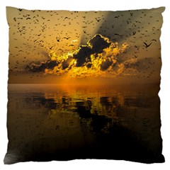 Sunset Reflection Birds Clouds Sky Large Cushion Case (one Side)