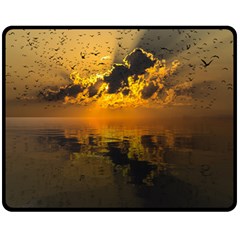 Sunset Reflection Birds Clouds Sky Double Sided Fleece Blanket (medium)  by HermanTelo