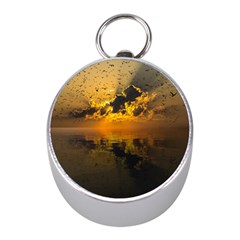 Sunset Reflection Birds Clouds Sky Mini Silver Compasses