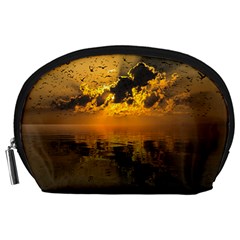 Sunset Reflection Birds Clouds Sky Accessory Pouch (large) by HermanTelo