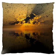 Sunset Reflection Birds Clouds Sky Large Flano Cushion Case (one Side)