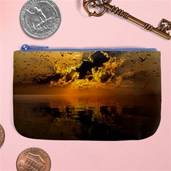 Sunset Reflection Birds Clouds Sky Large Coin Purse