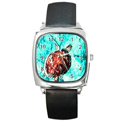 Tortoise Marine Animal Shell Sea Square Metal Watch