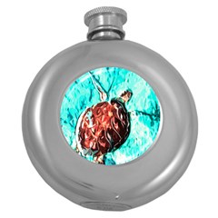 Tortoise Marine Animal Shell Sea Round Hip Flask (5 Oz) by HermanTelo